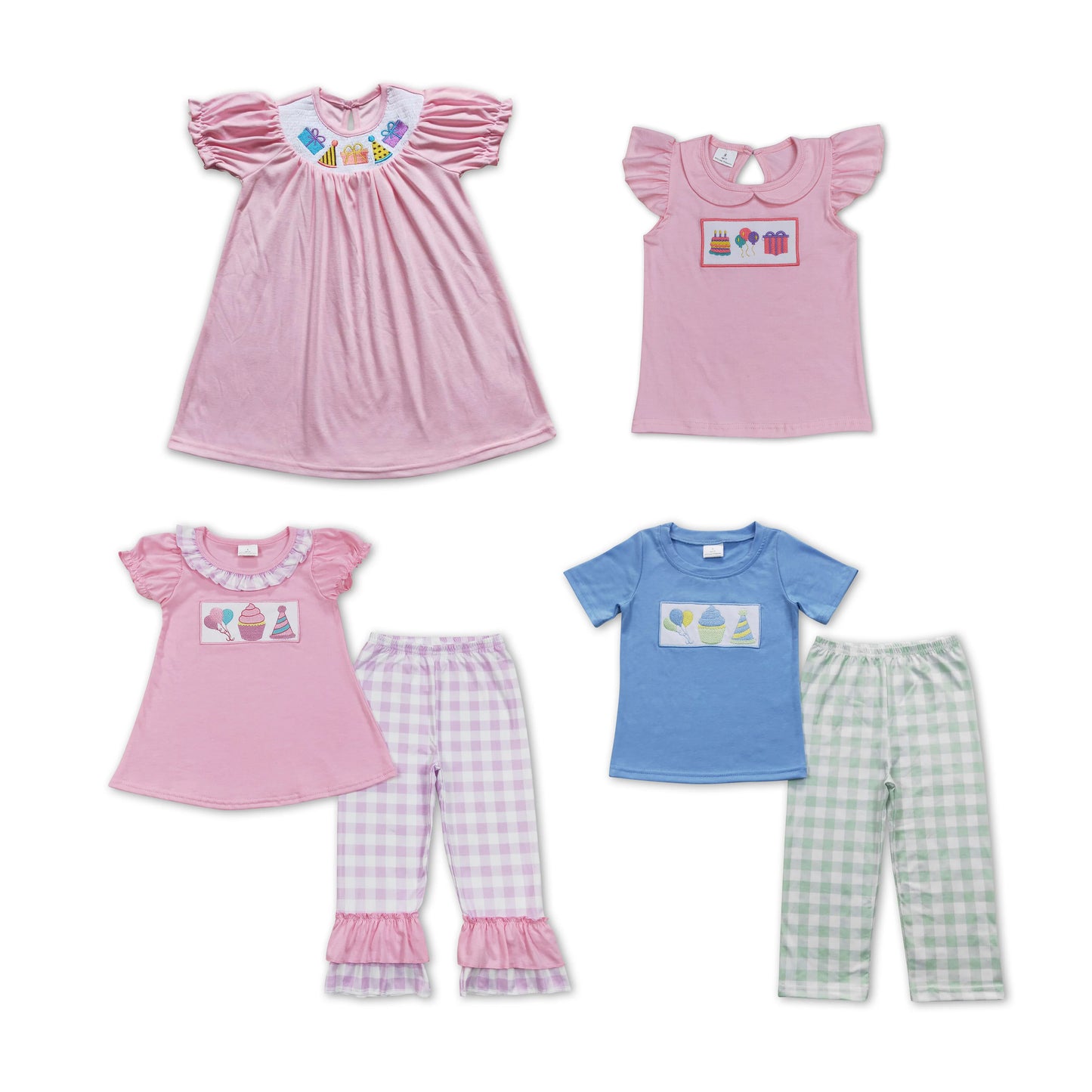 RTS NO MOQ GSPO0960 GT0501 GSD0435 BSPO0190 Gift Box-Birthday Hat-Cake Pattern Short Sleeve Suit & Dress & Top