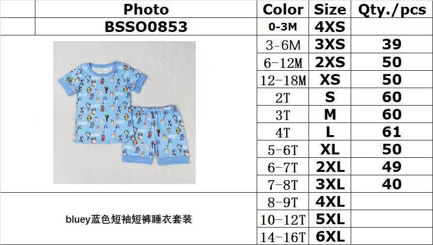rts no moq BSSO0853 bluey blue short-sleeved shorts pajama set