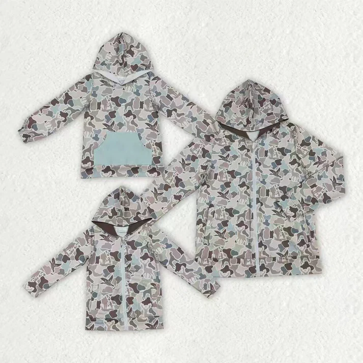 12/18m-7/8t RTS NO MOQ Sibling baby boy clothes and Adult clothes camouflage duck hooded long sleeve tops and adult top