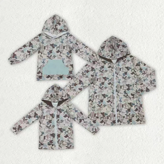 12/18m-7/8t RTS NO MOQ Sibling baby boy clothes and Adult clothes camouflage duck hooded long sleeve tops and adult top