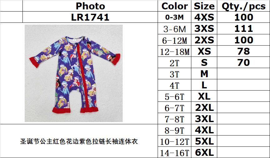 RTS NO MOQ ETA 5/7days arrived LR1741 Christmas princess red lace purple zipper long-sleeved jumpsuit