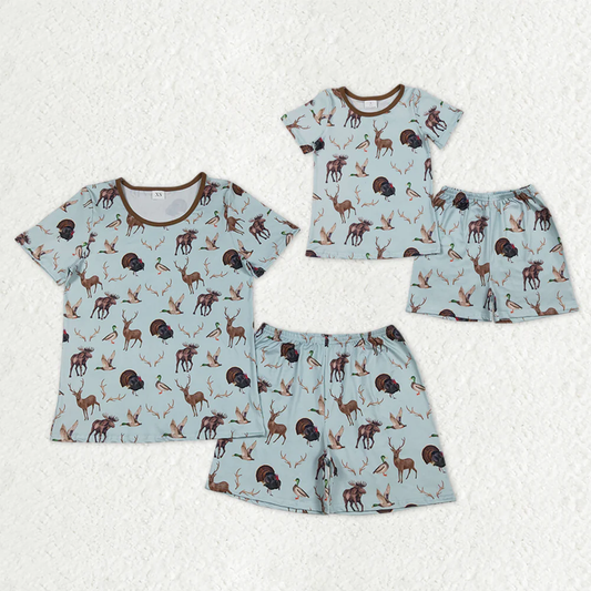 RTS NO MOQ Sibling baby girl clothes and Adult clothes turkey kids short sleeve shorts set and adult sets