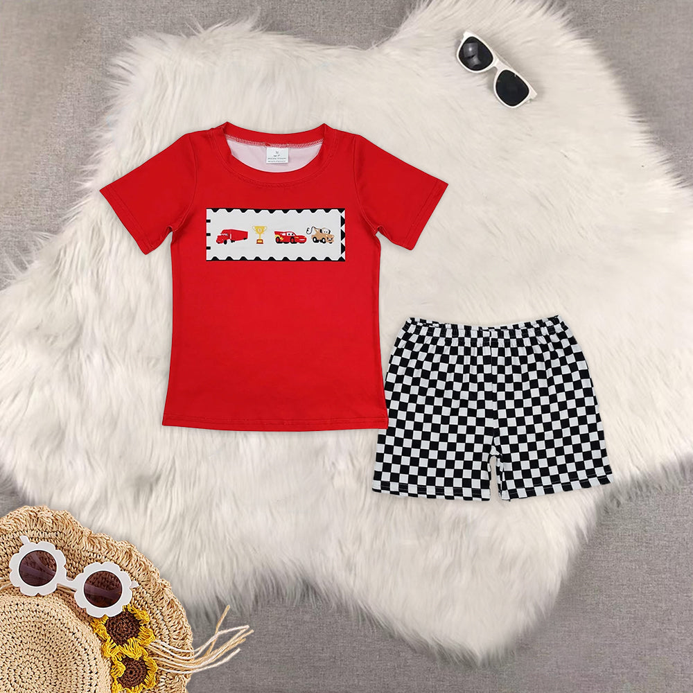 RTS NO MOQ Cartoon red short-sleeved shorts suit & and romper