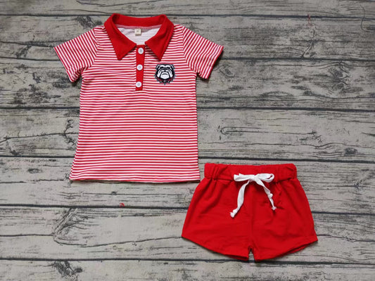 custom moq 5 eta 4-6weeks summer baby boys clothes team red striped short sleeve shorts set