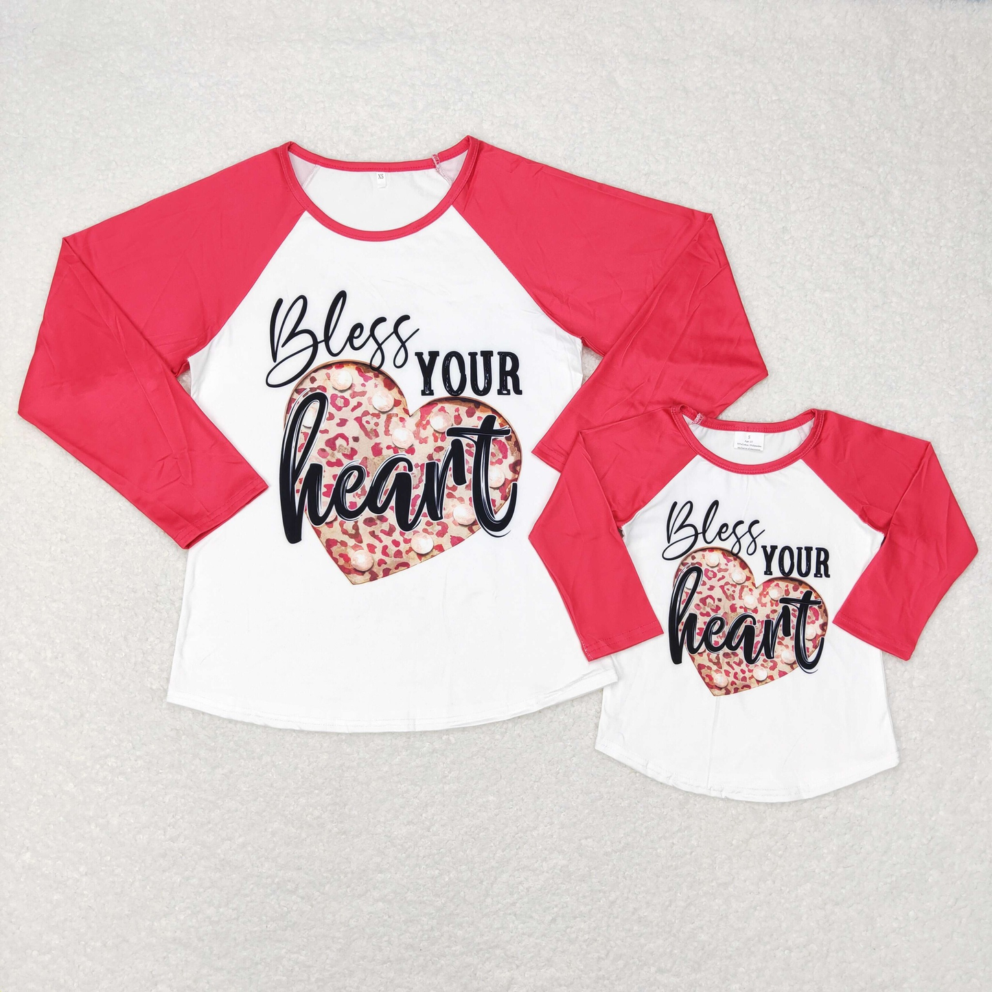 RTS NO MOQ Adults women and Baby Girls Valentine Heart Long Sleeve Top