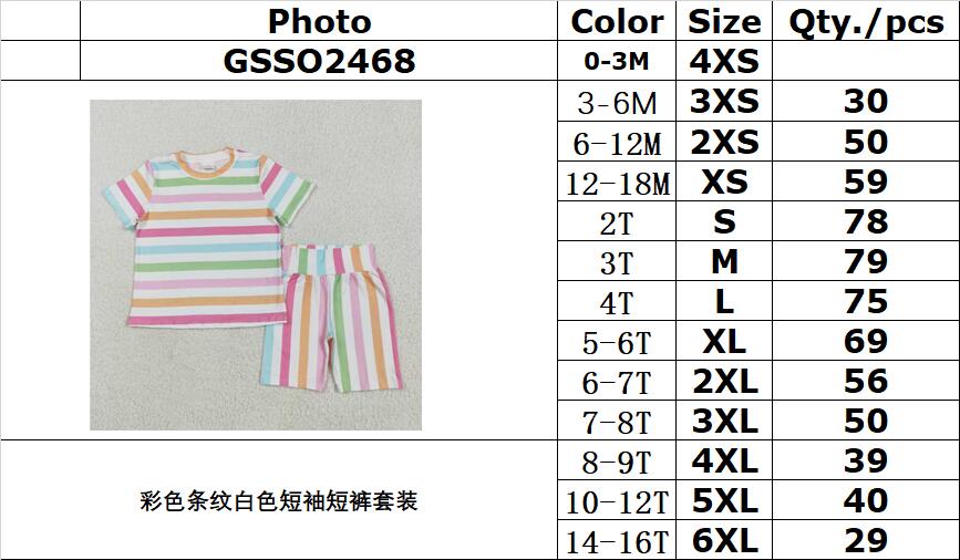 RTS NO MOQ GSSO2468 Colorful striped white short-sleeved shorts set