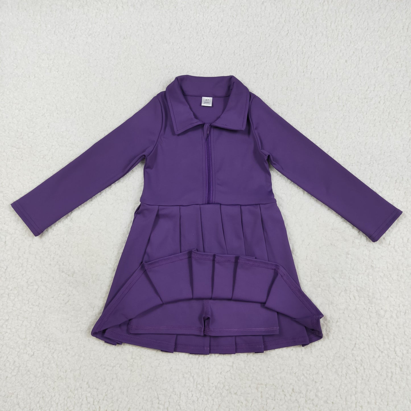 RTS NO MOQ（In Stock) GLD1152 Purple solid long-sleeved zippered yoga dress
