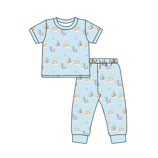 Custom moq 3 eta 7/8week moq 5 eta /4/5week cartoon blue Short Sleeve Pants Set