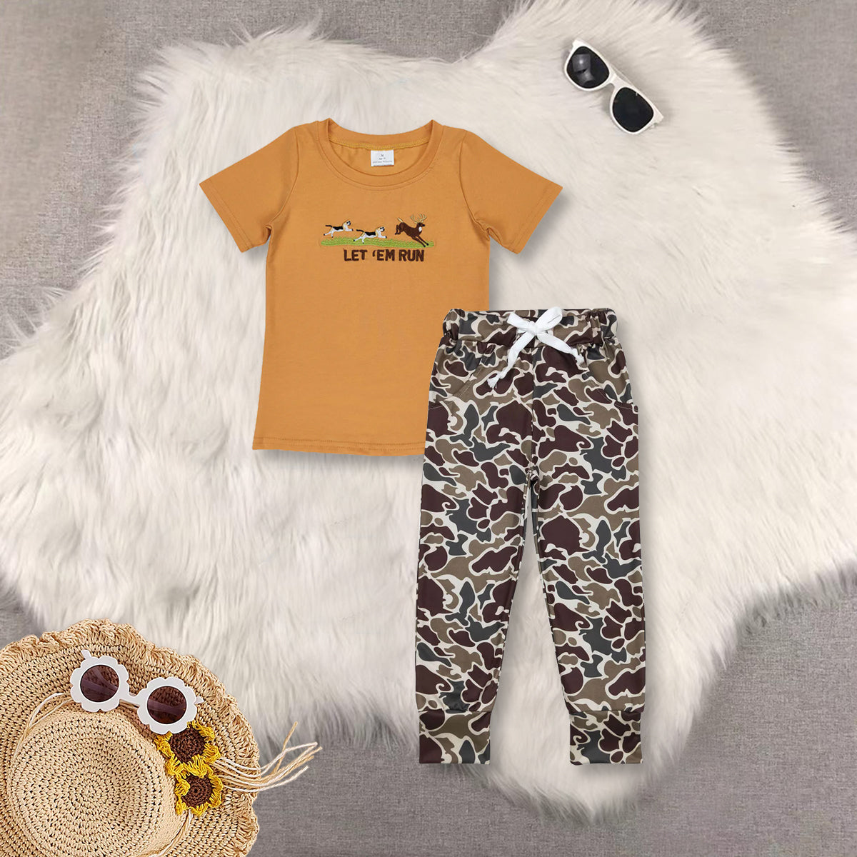 RTS NO MOQ Sibling baby boy clothes short-sleeved top camouflage trousers sets and top and pants