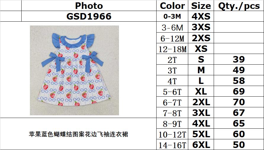 RTS NO MOQ ETA 5/7days Arrived GSD1966 Apple Blue Bow Pattern Lace Flying Sleeve Dress