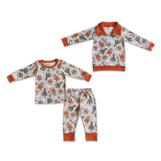 RTS NO MOQ BLP0082  BT0068 Boys Gingerbread Cactus Long Sleeve and Pants Set