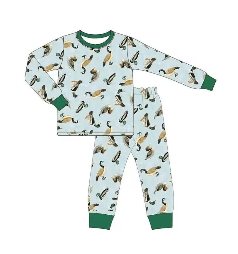 custom moq 5 eta 5-6weeks boys duck green long sleeve top and pants set boys custom