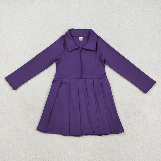 RTS NO MOQ（In Stock) GLD1152 Purple solid long-sleeved zippered yoga dress