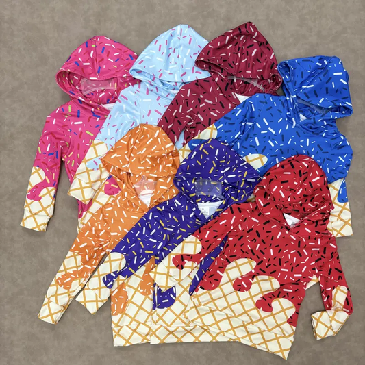 RTS NO MOQ Sibling baby boy clothes Waffle ice cream purple hooded long sleeve tops