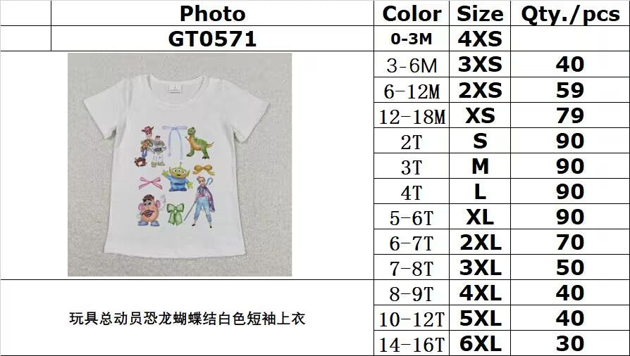 GT0571 Toy Story Dinosaur Bow White Short Sleeve Top