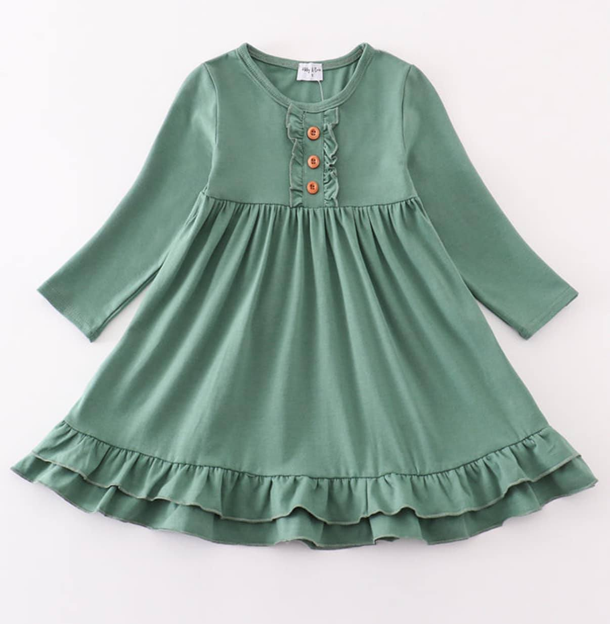 custom moq 3 eta 4-5 weeks baby girls clothes toddler girls cotton green long sleeve dress