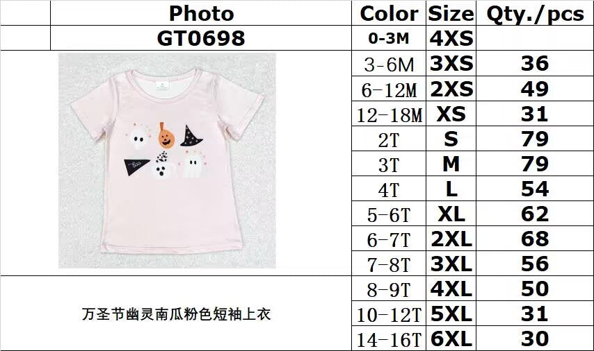 RTS NO MOQ ETA 5/7days GT0698 Halloween ghost pumpkin pink short-sleeved top