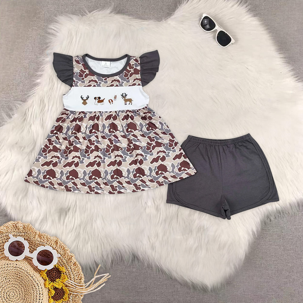 RTS NO MOQ Embroidery short-sleeved shorts suit & short-sleeved sets and romper