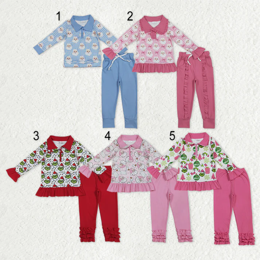 12/18m-7/8t RTS NO MOQ Sibling Baby boy girl clothes Christmas long-sleeved trousers pants suits
