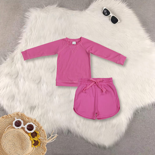 RTS NO MOQ Sibling baby girls clothes rose red long sleeve top shorts yoga sets