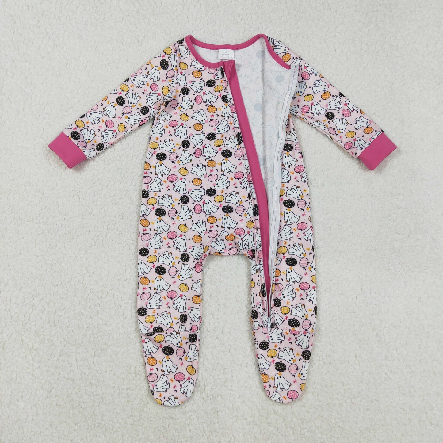 RTS NO MOQ（In Stock) LR2506 Ghostly pumpkin pink long-sleeved zippered bodysuit