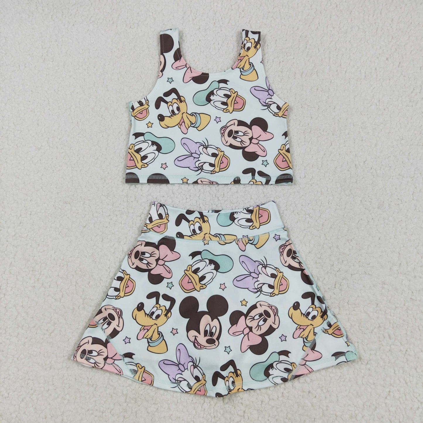 RTS NO MOQ GSD2353 Mickey Donald Duck star vest skirt yoga set