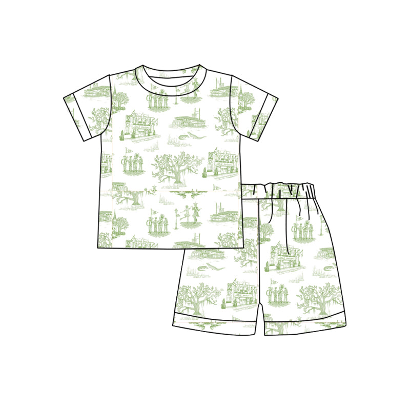 Custom NOLA TOILE COLLECTION  Green tree house summer  baby girls sets