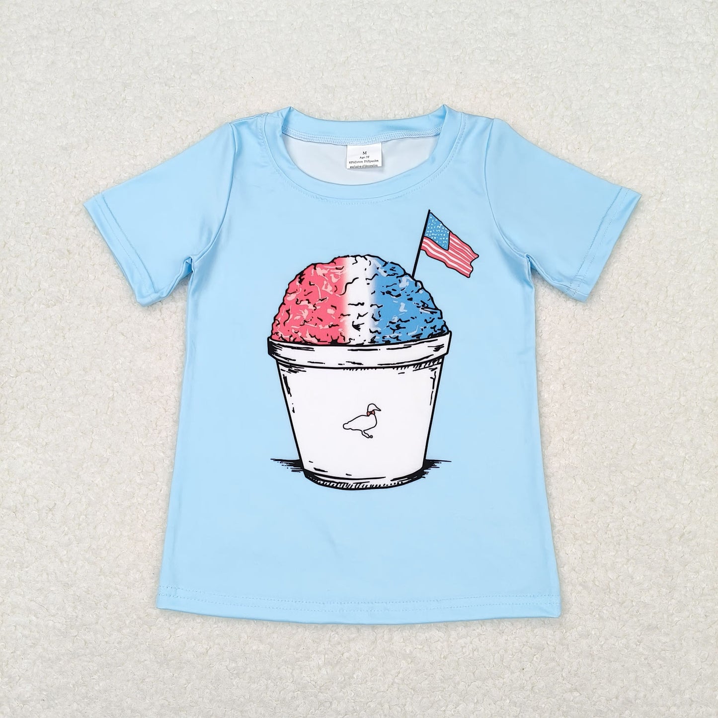 RTS no moq BT0648 National Day Flag Blue Short Sleeve Top