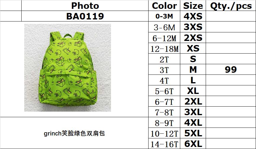 rts no moq BA0119 Grinch smiley green backpack