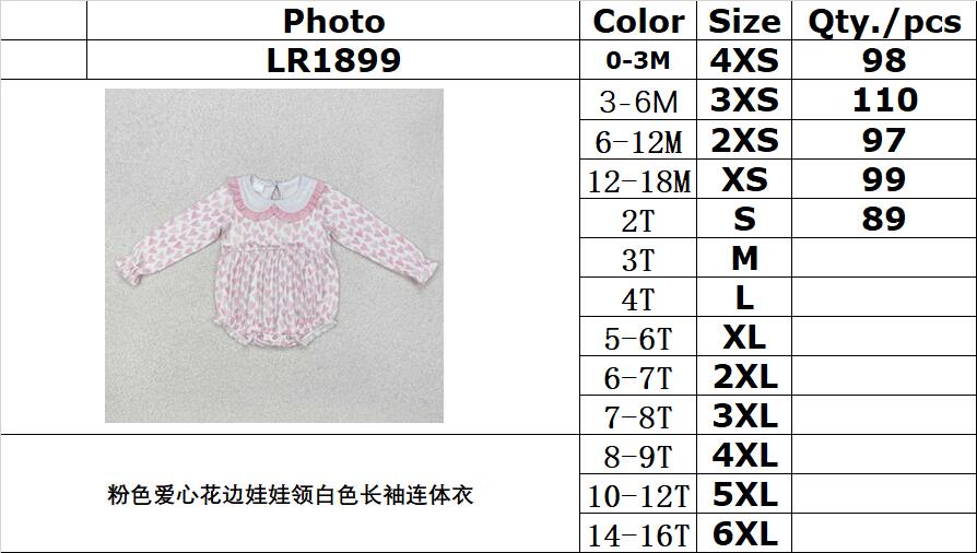 RTS NO MOQ ETA 5/7days arrived LR1899 Pink love lace doll collar white long-sleeved bodysuit