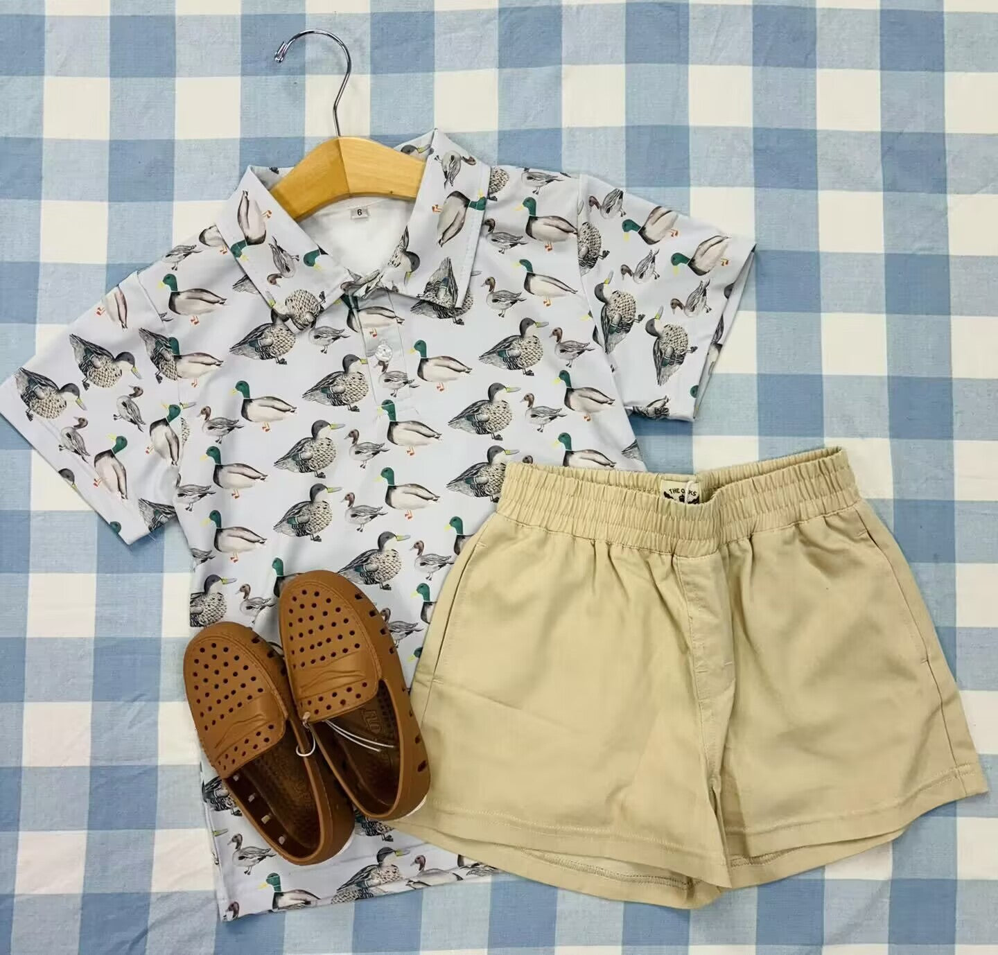 custom moq 5 eta 5-6 weeks baby boys clothes duck gray short sleeve shorts summer outfit