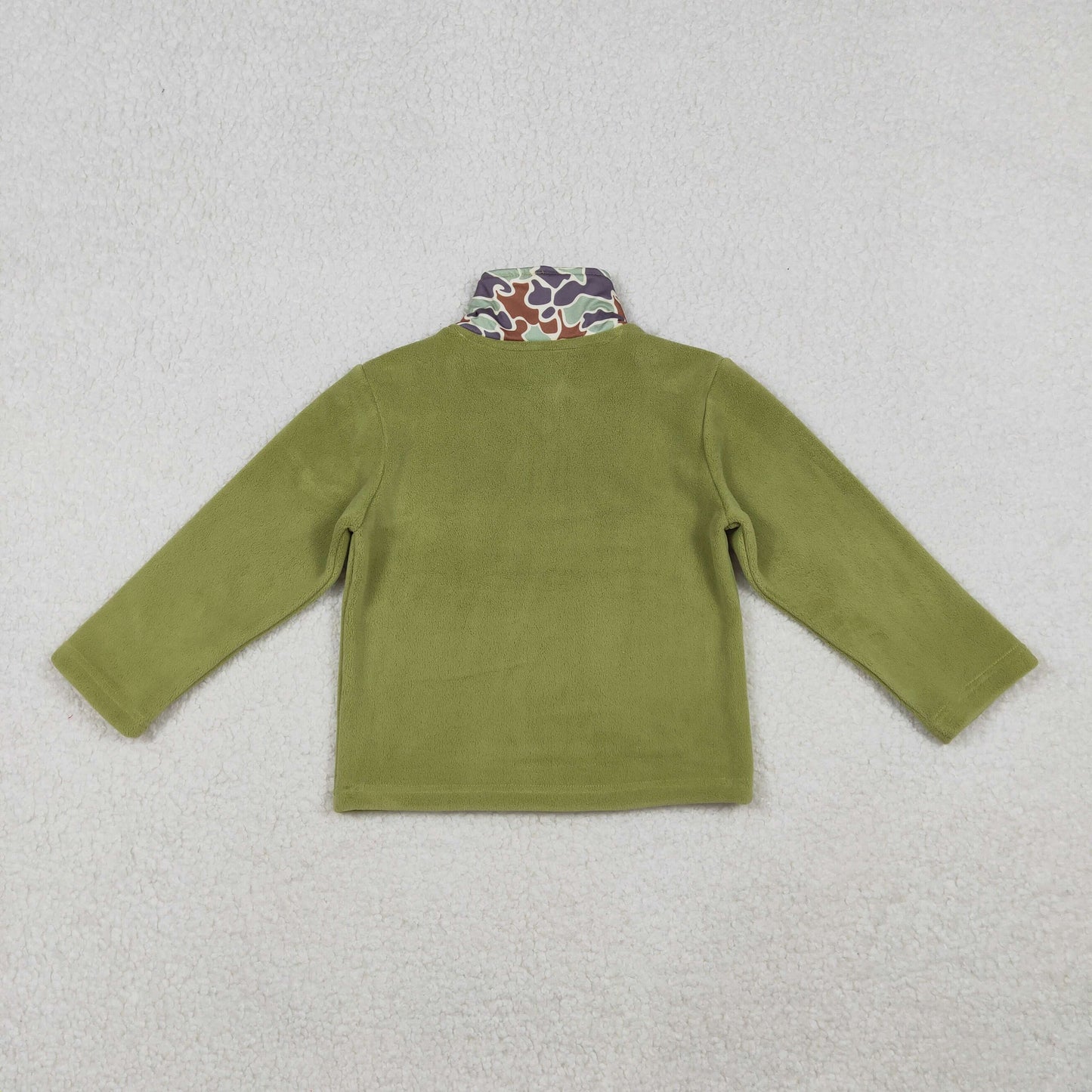 RTS NO MOQ（In Stock) fleece BT1308 Camo green plush zippered long-sleeved top