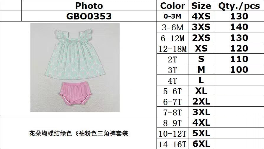 RTS no moq GBO0353 Flower bow green flying sleeves pink briefs suit