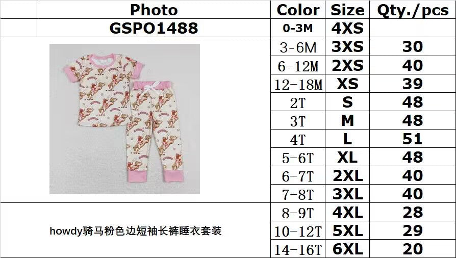 GSPO1488 Howdy riding pink edge short-sleeved trousers pajama set