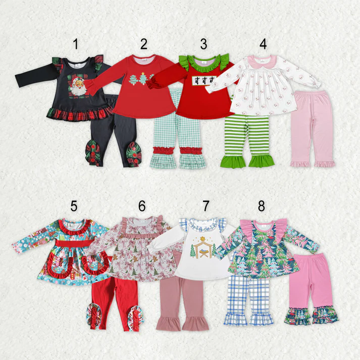 RTS NO MOQ Sibling baby girl clothes Christmas bow long sleeve pants Sets