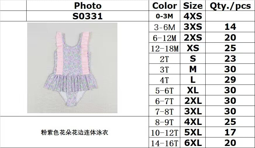 rts no moq S0331 Pink and purple floral lace one-piece swimsuit