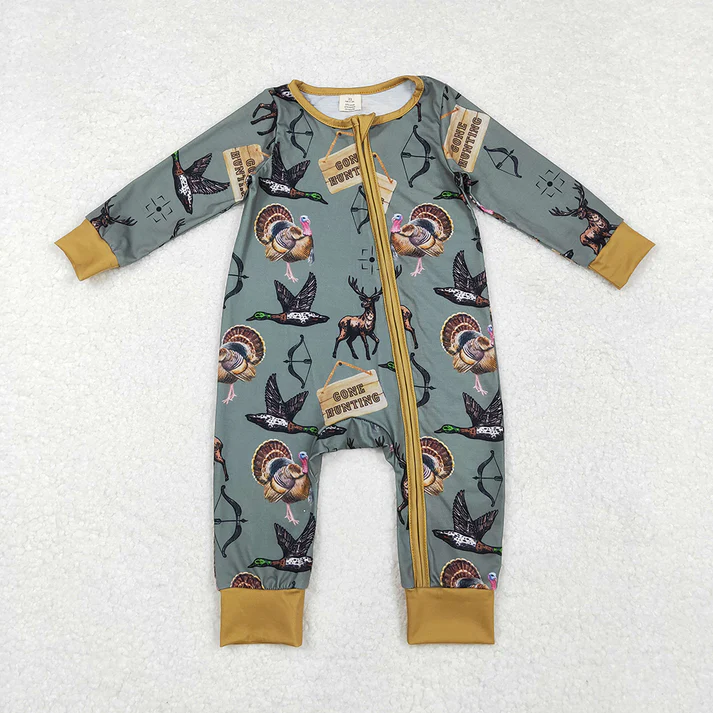 RTS NO MOQ Baby Boys Bamboo Duck Turkey Long Sleeve Romper