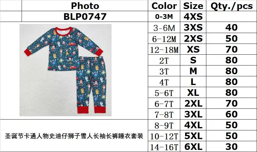 rts no moq BLP0747 Christmas cartoon character Stitch lion snowman long-sleeved trousers pajama set