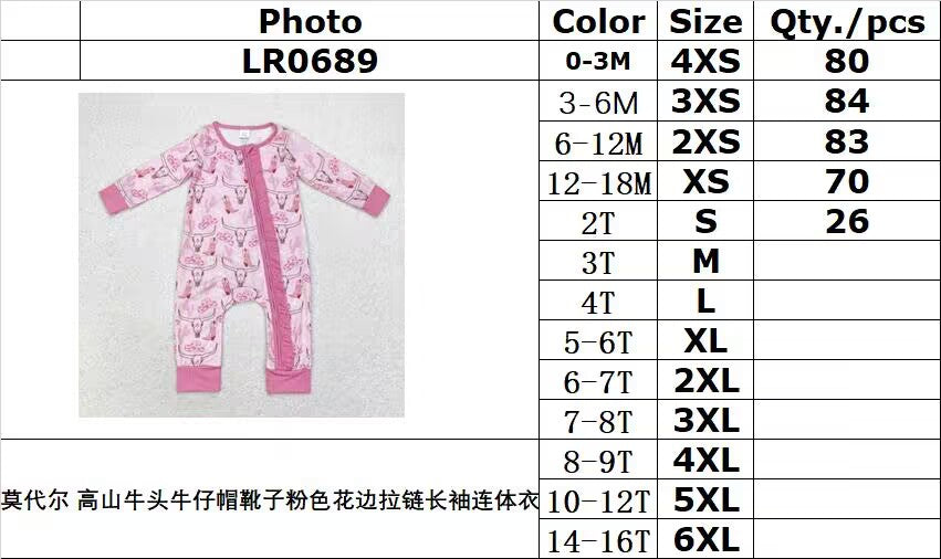 bamboo rts no moq LR0689 Modal alpine cowboy hat boots pink lace zipper long sleeve jumpsuit