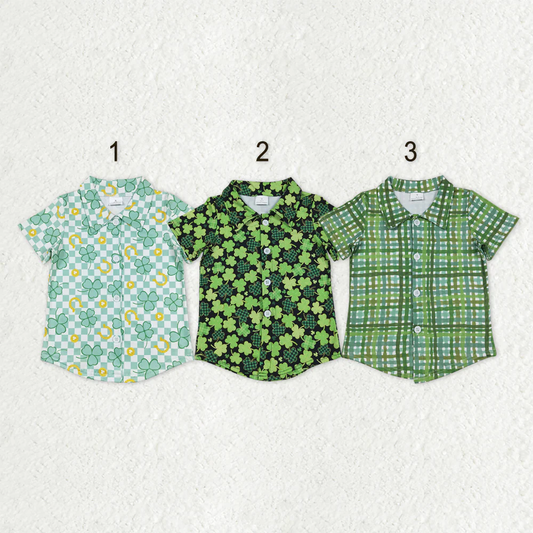 RTS NO MOQ Sibling baby boy clothes St. Patrick's Four Leaf Clover Short Sleeve Tops