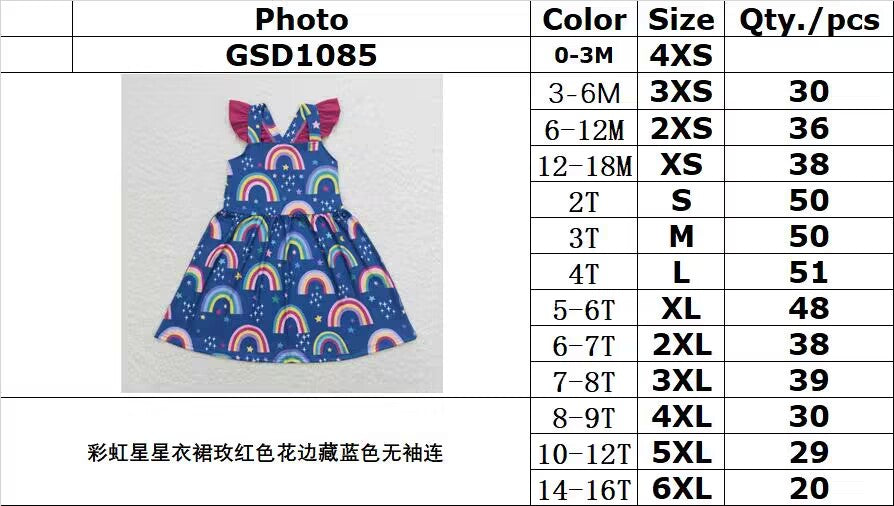 RTS no moq GSD1085 Rainbow star rose red lace navy blue sleeveless dress