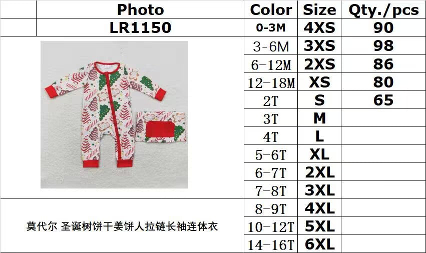 bamboo rts no moq LR1150 Modal Christmas tree cookie gingerbread man zipper long sleeve jumpsuit