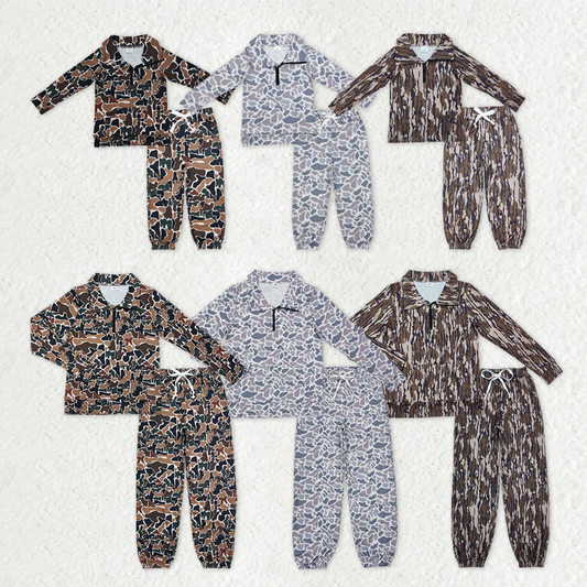 RTS NO MOQ Sibling Baby boy clothes yoga camouflage long-sleeved trousers suits and adult set
