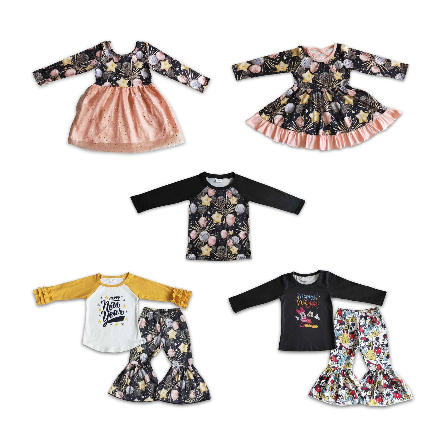 RTS NO MOQ  New Year Balloon Five-pointed Star Long Sleeve Dress-Top-Long Sleeve Suit