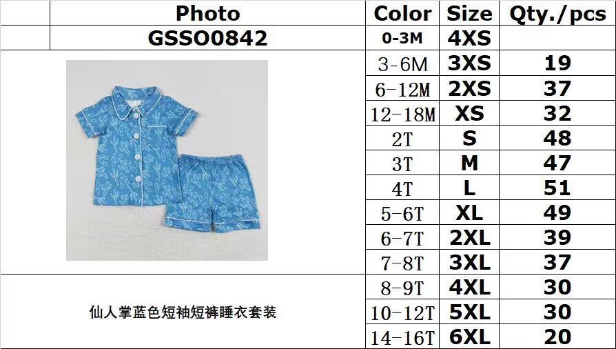 GSSO0842 Cactus Blue Short Sleeve Shorts Pajama Set