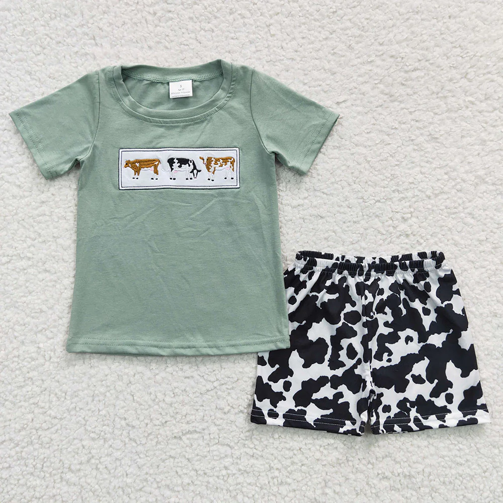 Baby Kids Western Cow Embroidery Summer Siblin Clothes