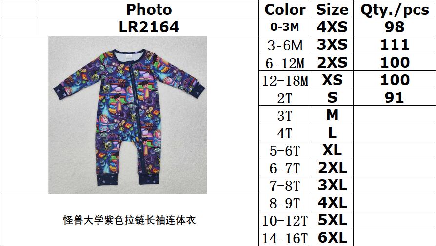 RTS NO MOQ ETA 5/7days arrived LR2164 Monsters University purple zipper long-sleeved jumpsuit