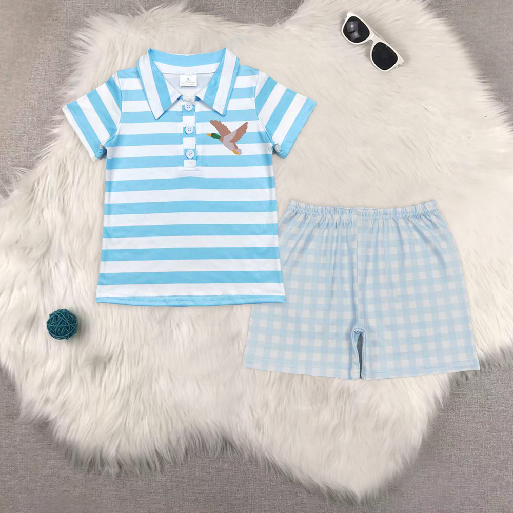 rts no moq BT0338+SS0353 duck Blue striped short-sleeved top Boy Shorts sets