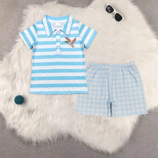 rts no moq BT0338+SS0353 duck Blue striped short-sleeved top Boy Shorts sets