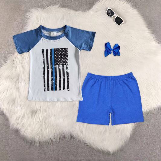 rts no moq A9-17+SS0276 baby boy clothes Short Sleeve Top blue shorts sets